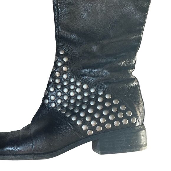 𝅺NINE West Vanickson Black Leather Tall Studded Boots SZ 6 - Picture 7 of 16